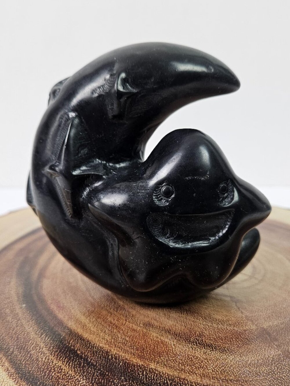 Large Black Soapstone Moon Star Statue Carving